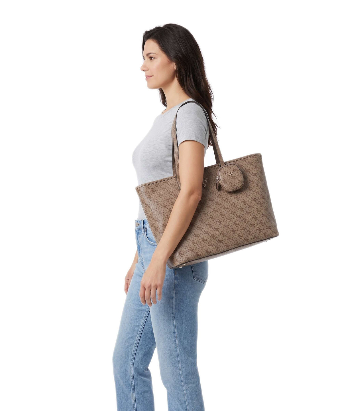 Guess Power Play II Tech Large Tote bag latte logo