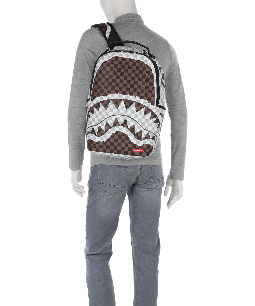 Sprayground Cream And Brown Tear Check Backpack multicolour