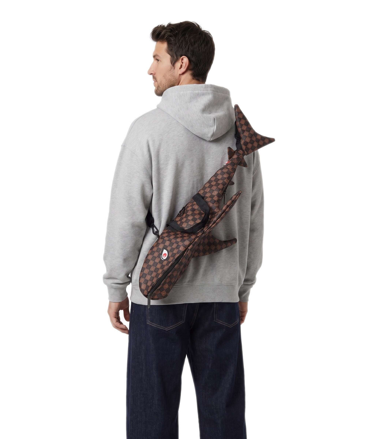 Sprayground Sharks In Paris Wtf Bubble Brown Check Shark Crossbody bag brown