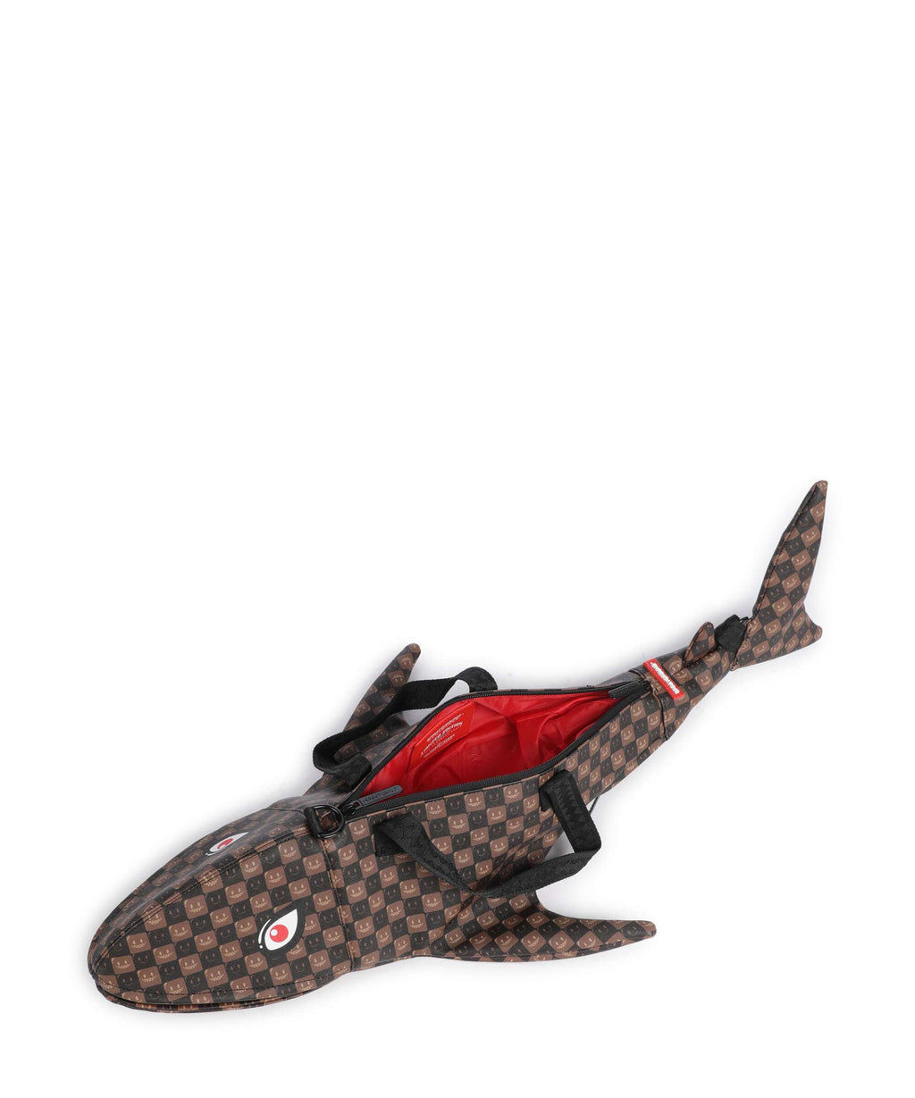 Sprayground Sharks In Paris Wtf Bubble Brown Check Shark Crossbody bag brown