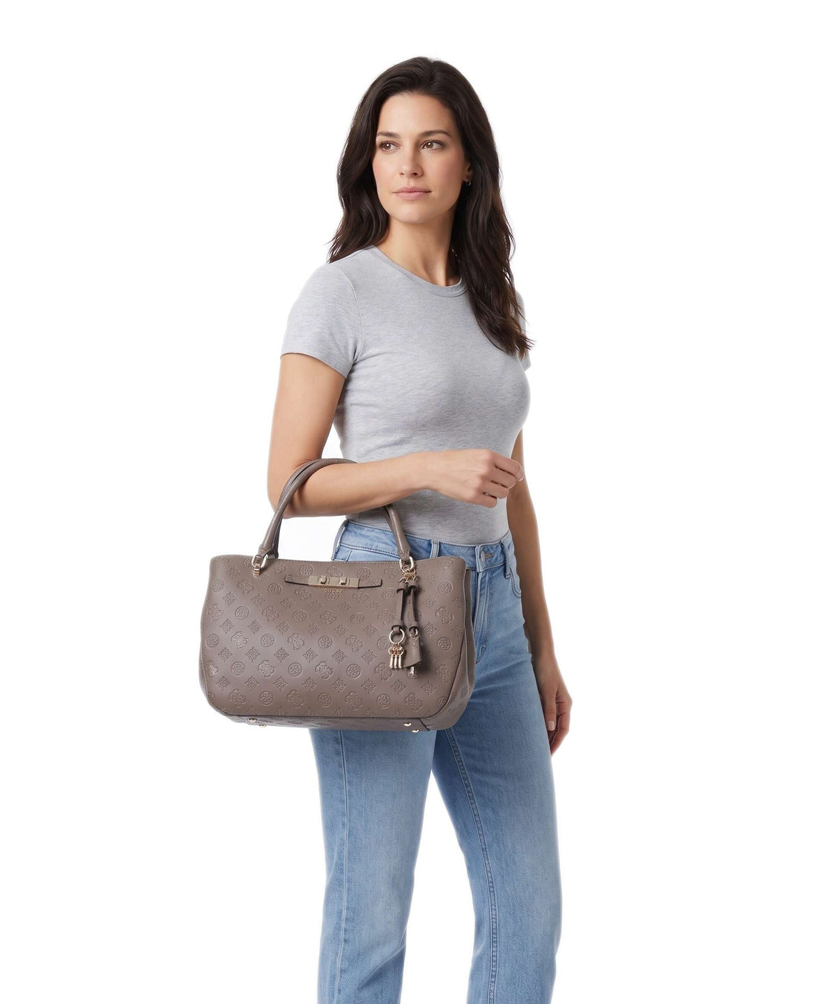 Guess Carmella Girlfriend Handbag taupe logo