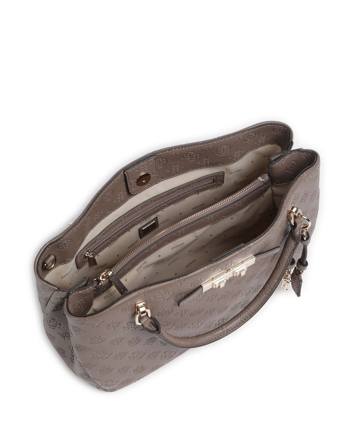 Guess Carmella Girlfriend Handbag taupe logo
