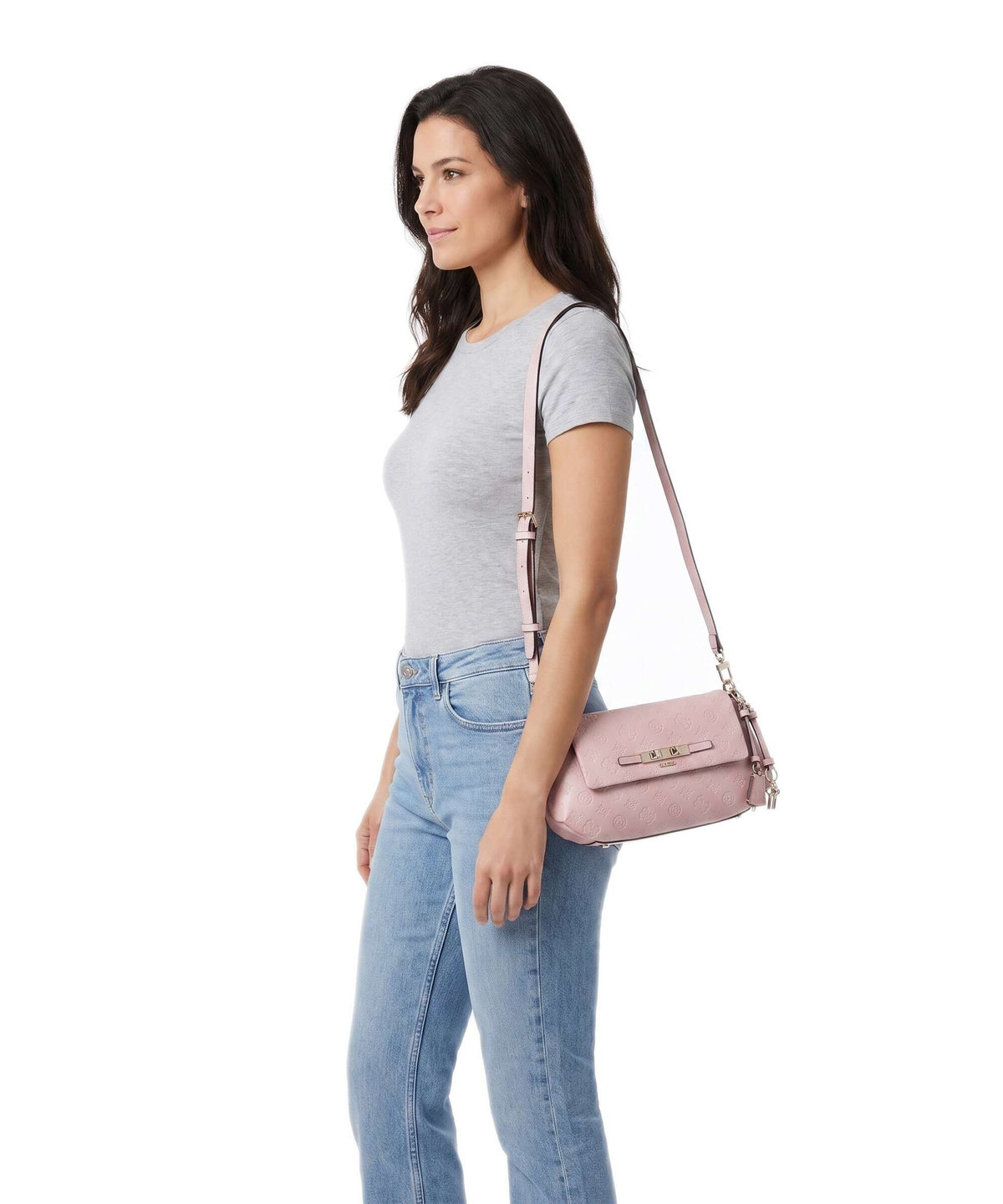 Guess Carmella Crossbody bag light pink logo
