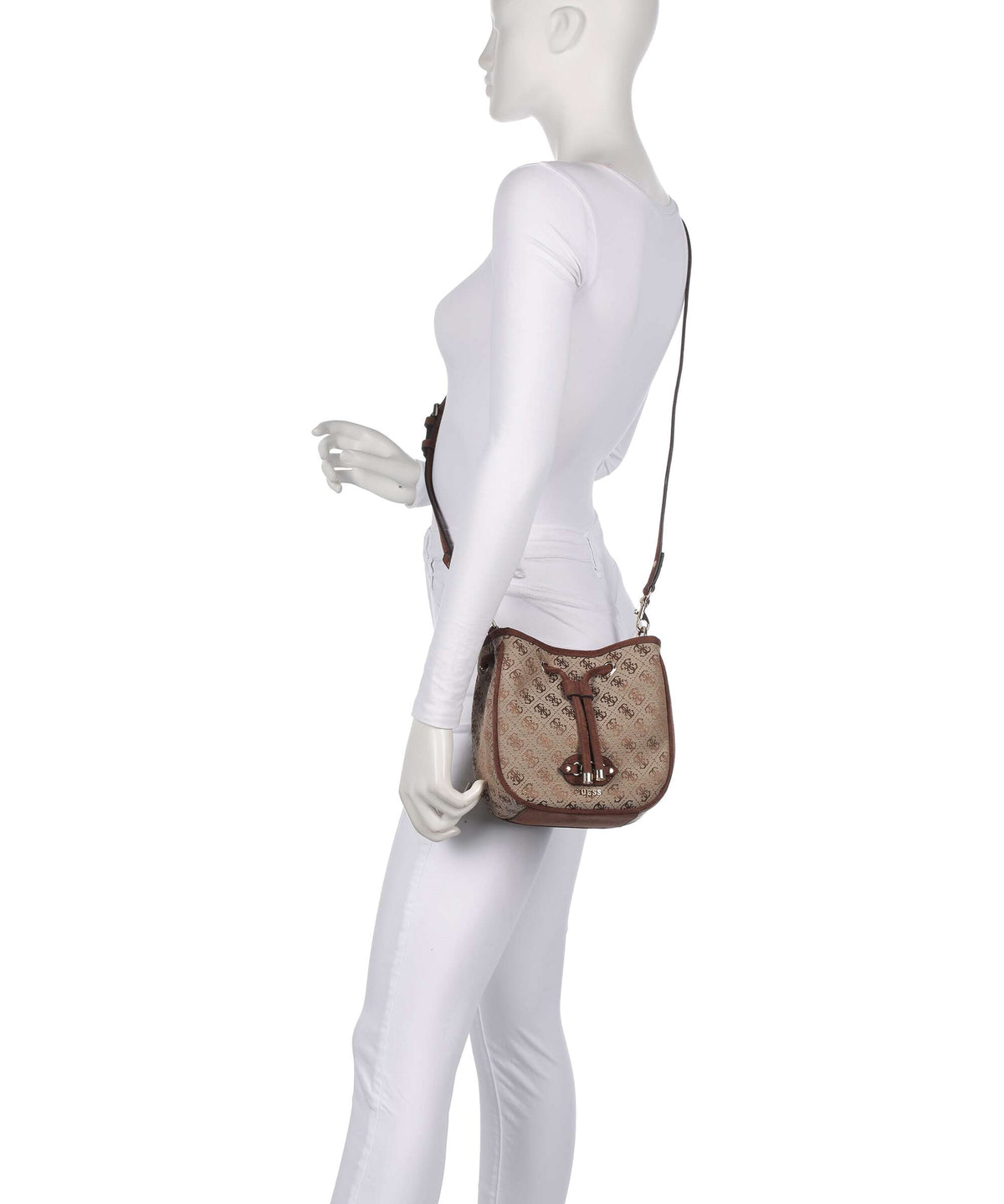 Guess Samantha Mini Bucket bag latte logo/brown
