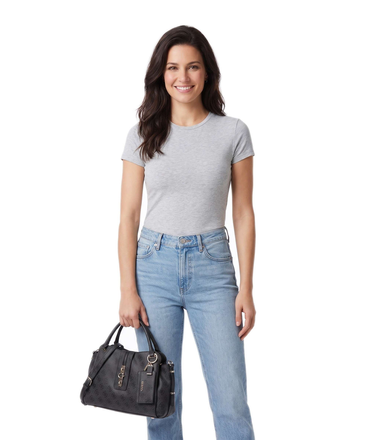 Guess Yvonne Girlfriend Logo Handbag coal logo