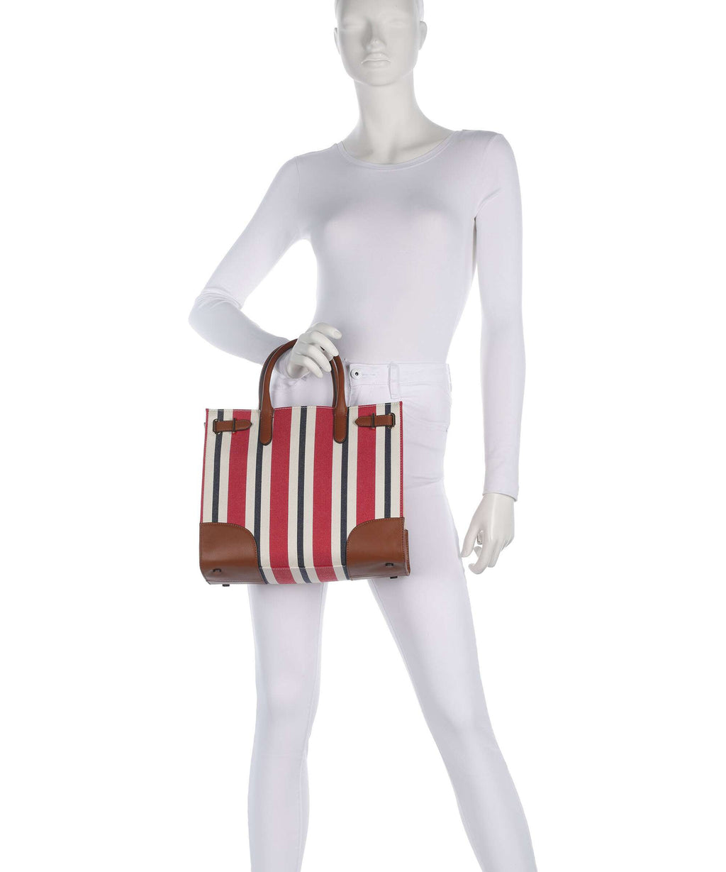 Lauren Ralph Lauren Devyn 42 Handbag festive red strpe/lauren tan