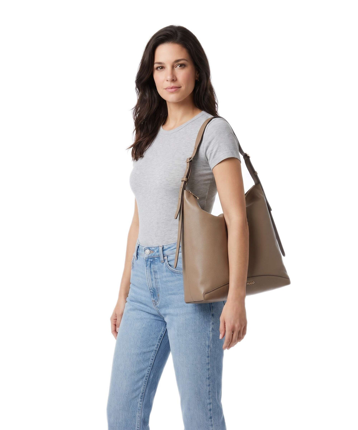 Hugo Lucya Hobo bag brown overflow