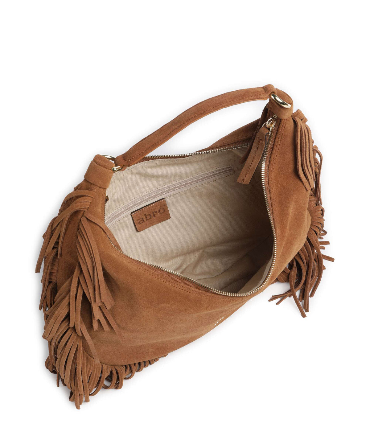 Abro Suede Nana Fringes Hobo bag cuoio