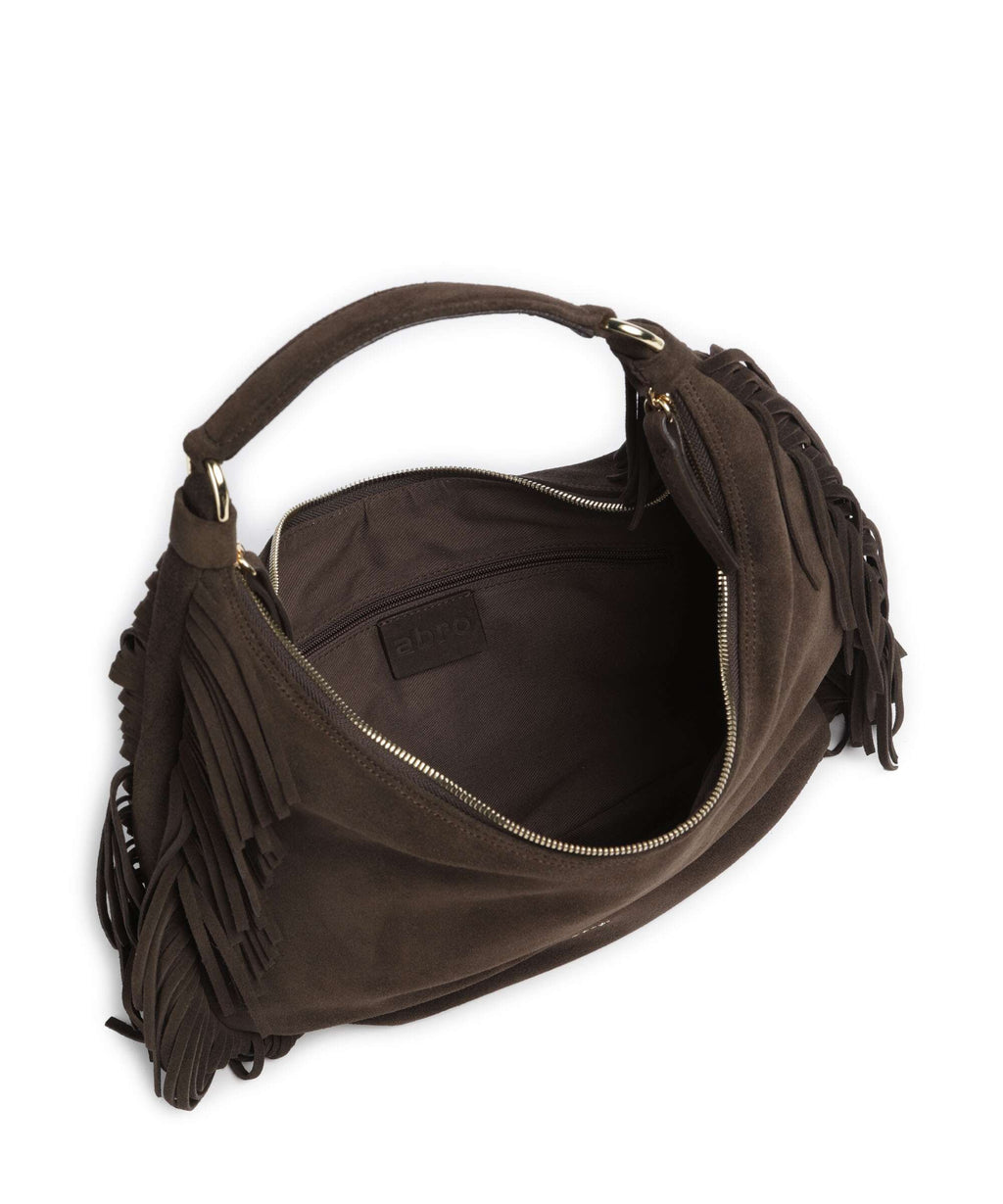 Abro Suede Nana Fringes Hobo bag dark brown