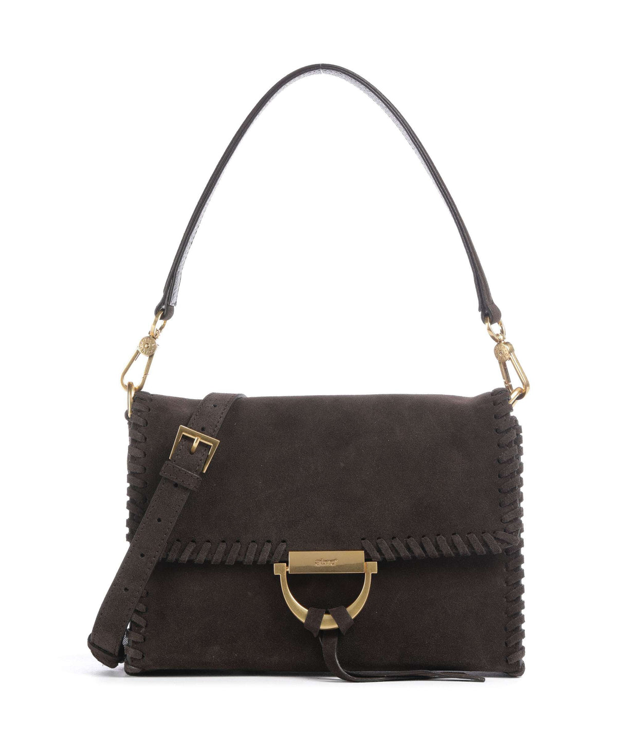 Abro Suede Temi Stitch Shoulder bag dark brown
