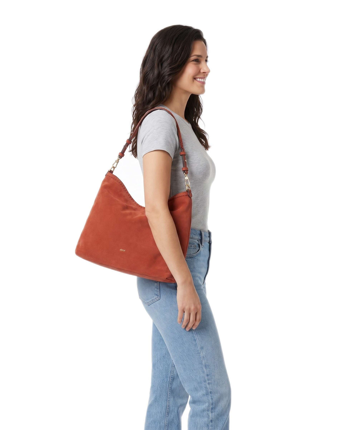 Abro Suede Signature Hobo bag dark orange