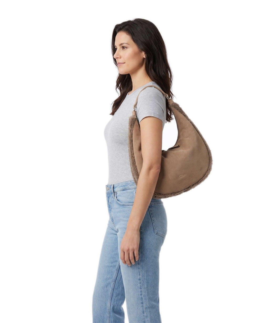 Abro Shearling Nana Small Hobo bag cappuccino