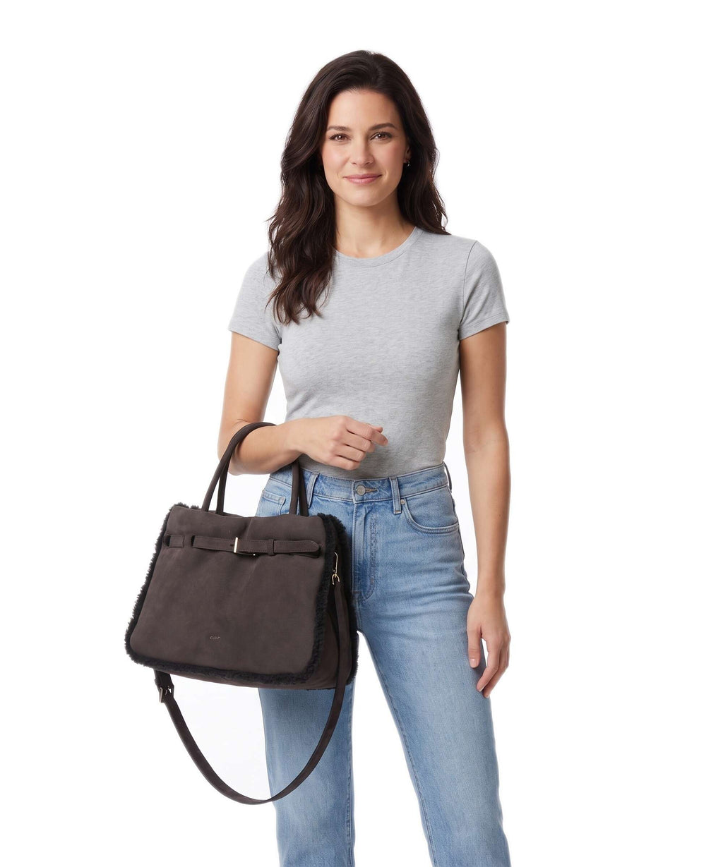 Abro Shearling Jill Handbag dark brown