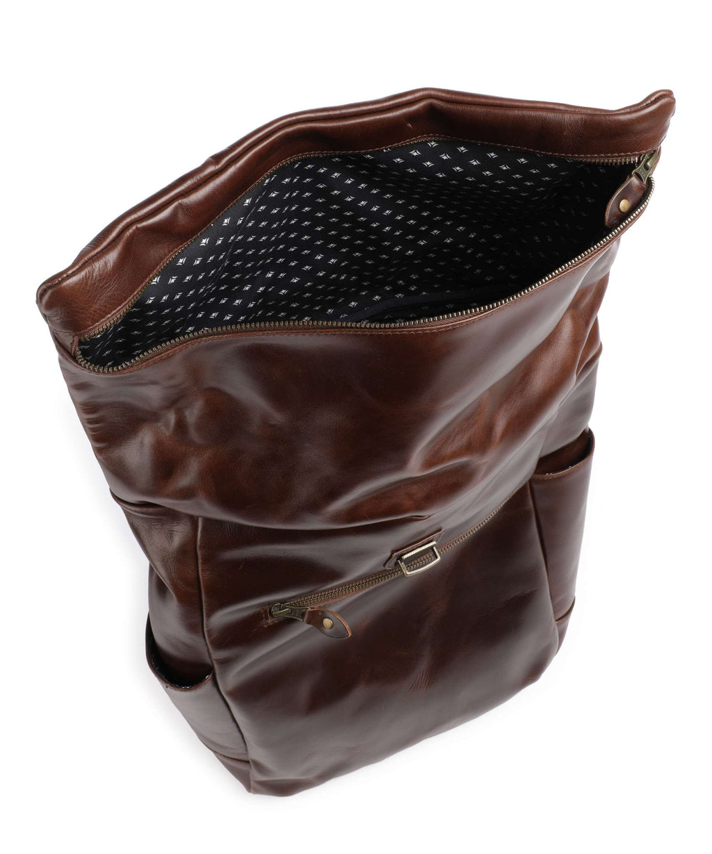 Buckle & Seam Crazy Horse Norman Rolltop backpack brown/dot