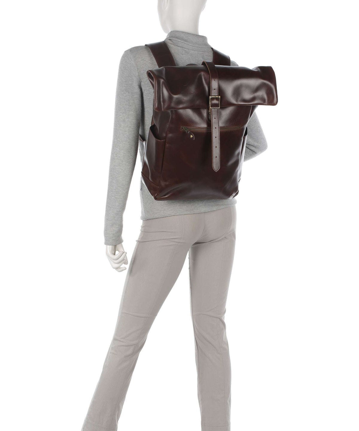 Buckle & Seam Crazy Horse Norman Rolltop backpack brown/blue