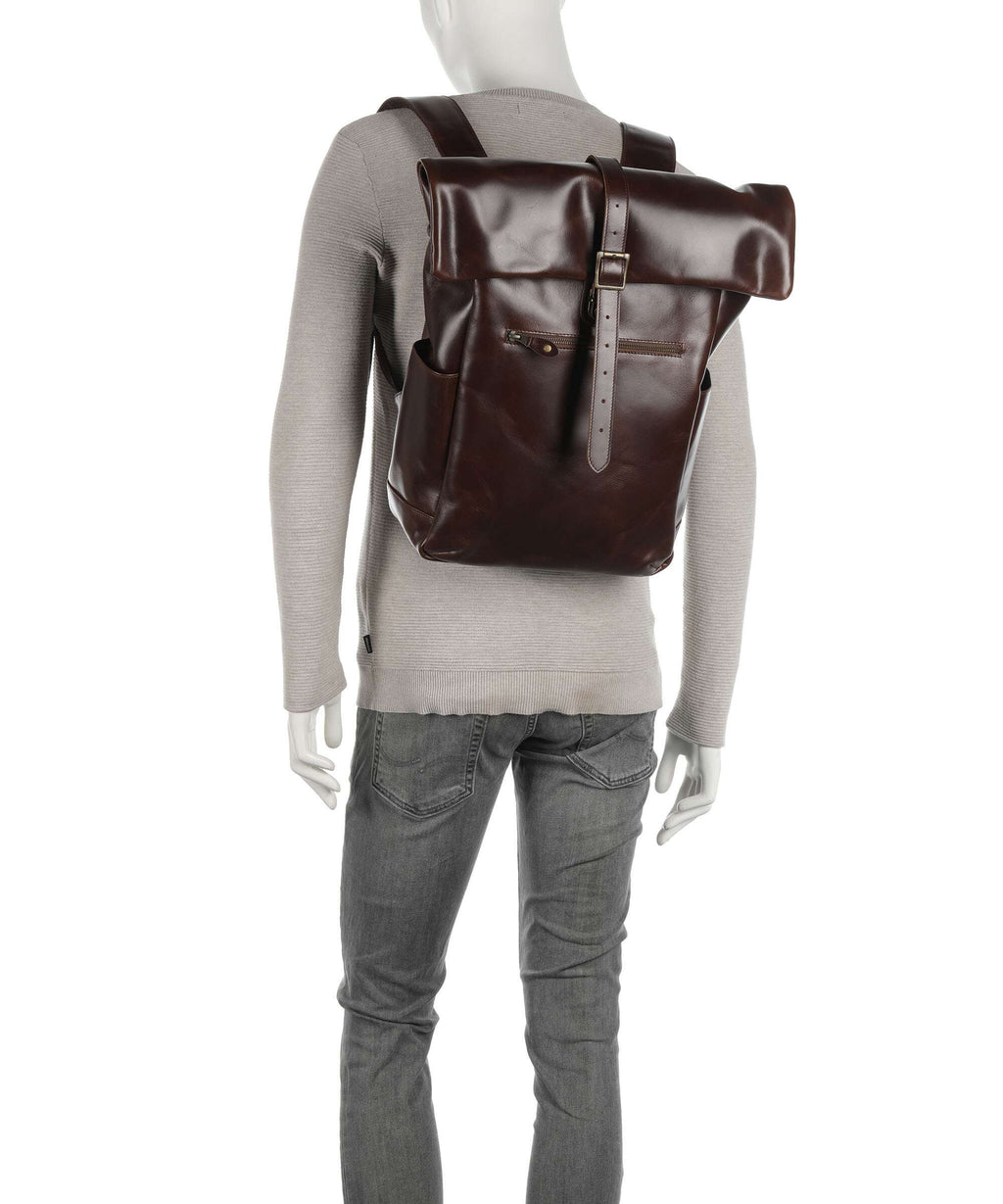 Buckle & Seam Crazy Horse Norman Rolltop backpack brown/blue