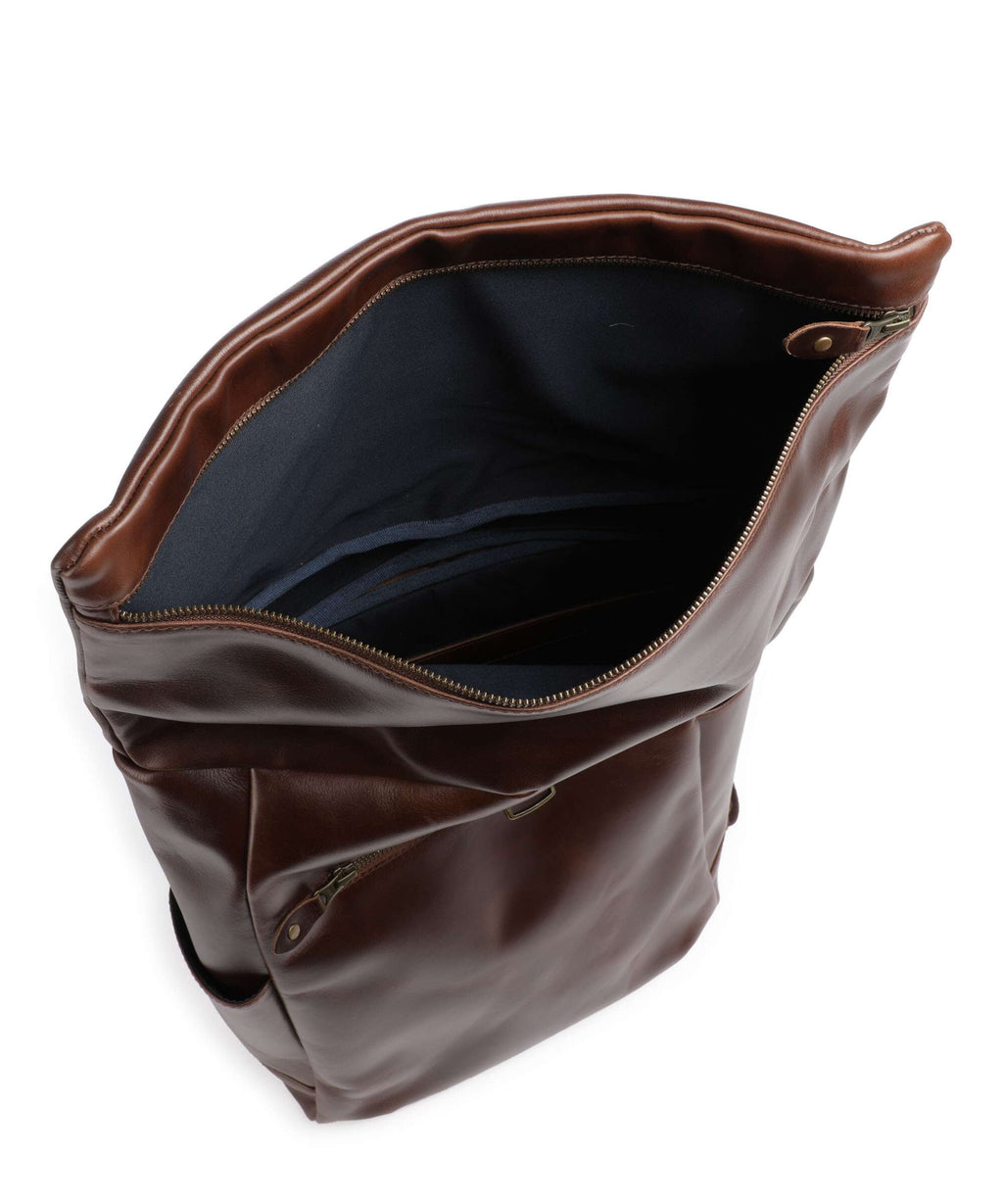Buckle & Seam Crazy Horse Norman Rolltop backpack brown/blue