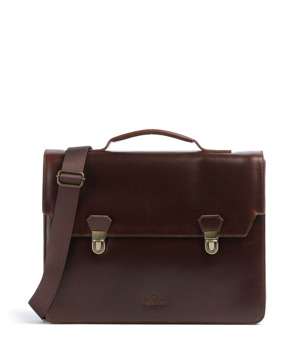Buckle & Seam Crazy Horse Notes Briefcase brown