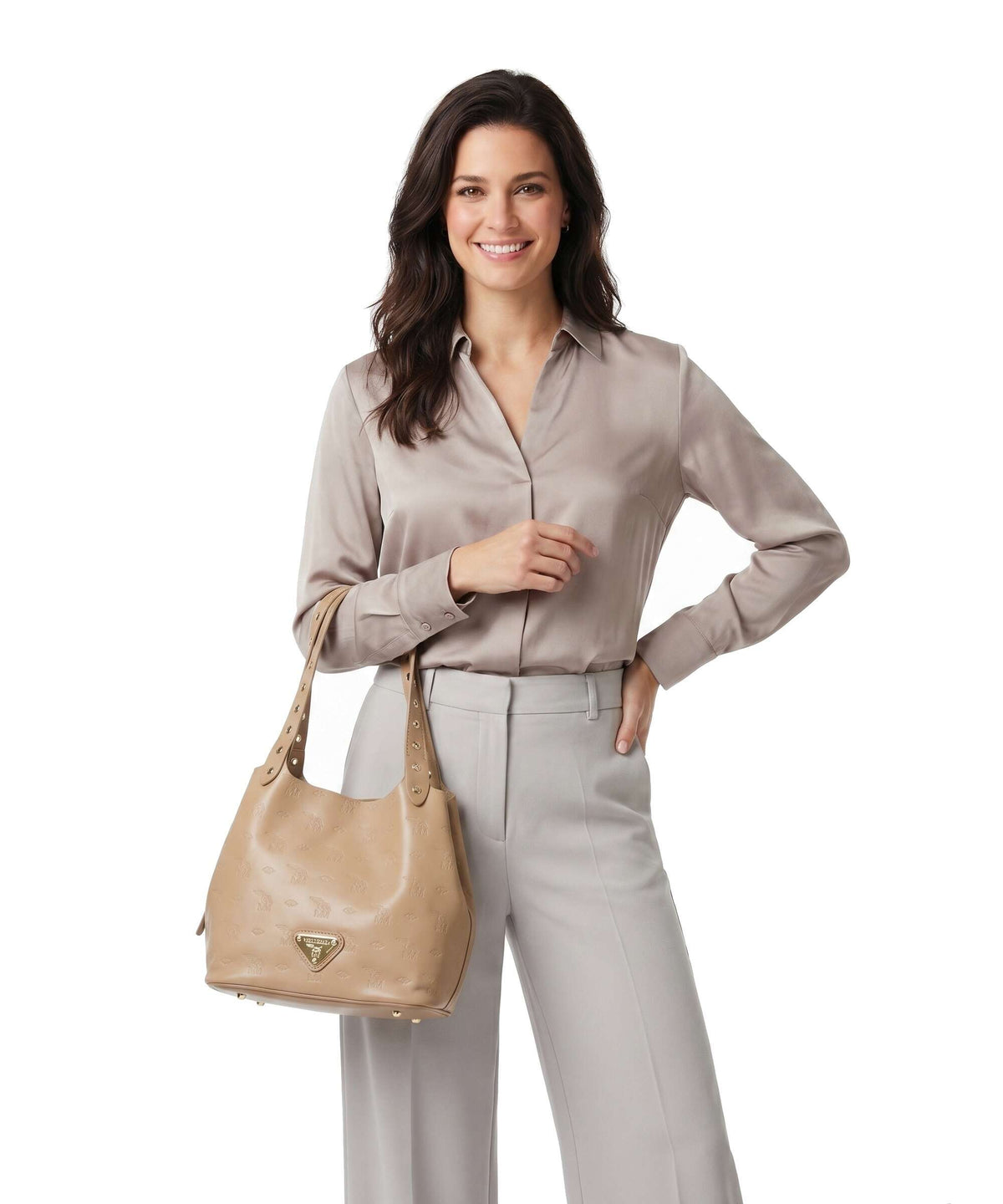 Maison Mollerus Stampato Liddes Hobo bag cappuccino