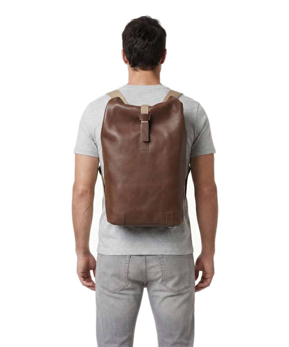 Brooks England Pickwick Leather Small Rolltop backpack dark tan