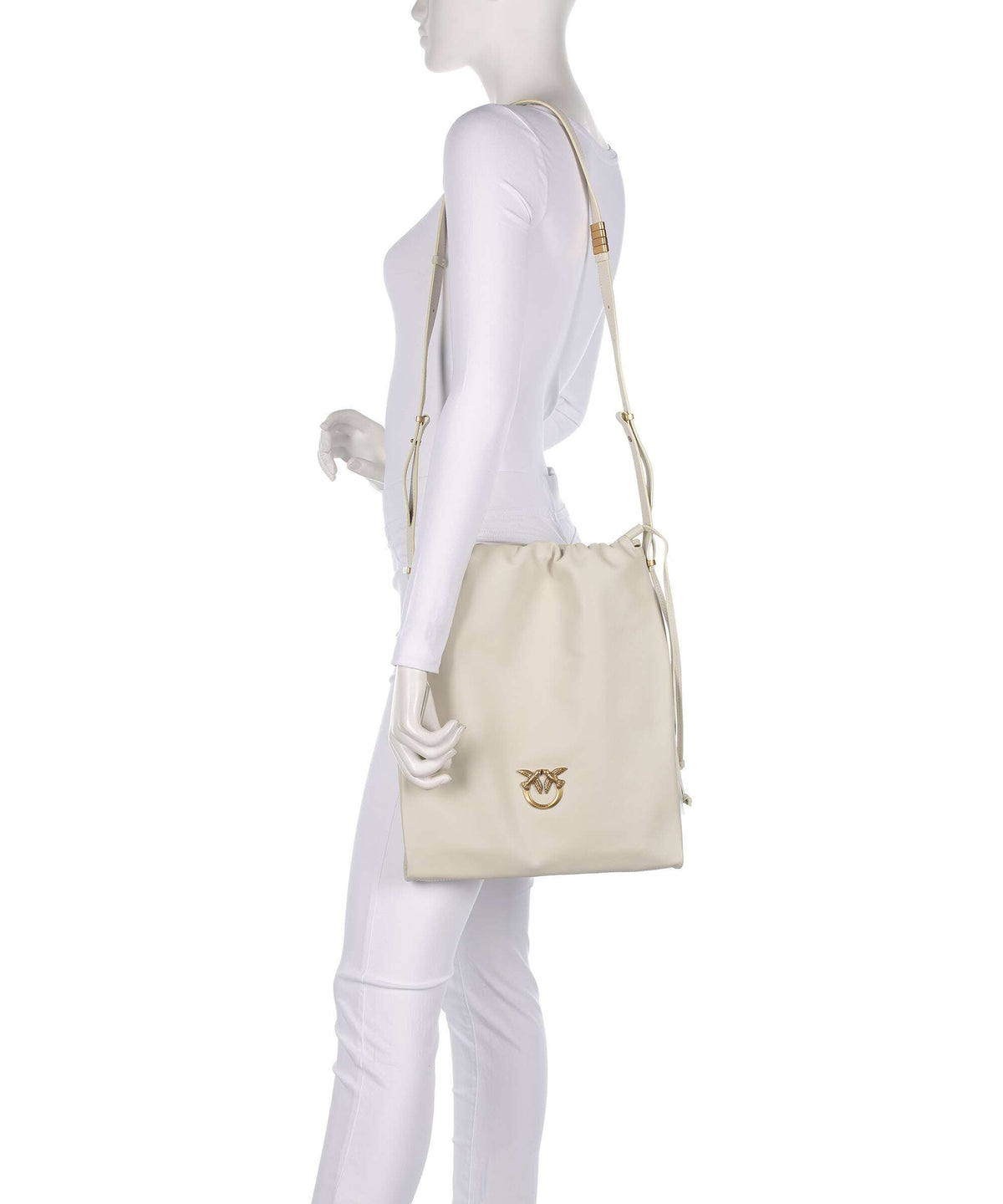 Pinko Classic Slouchy Bucket bag bianco seta/antique gold