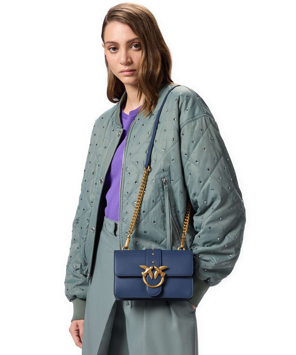 Pinko Love One Mini Crossbody bag blu indaco ombroso/antique gold