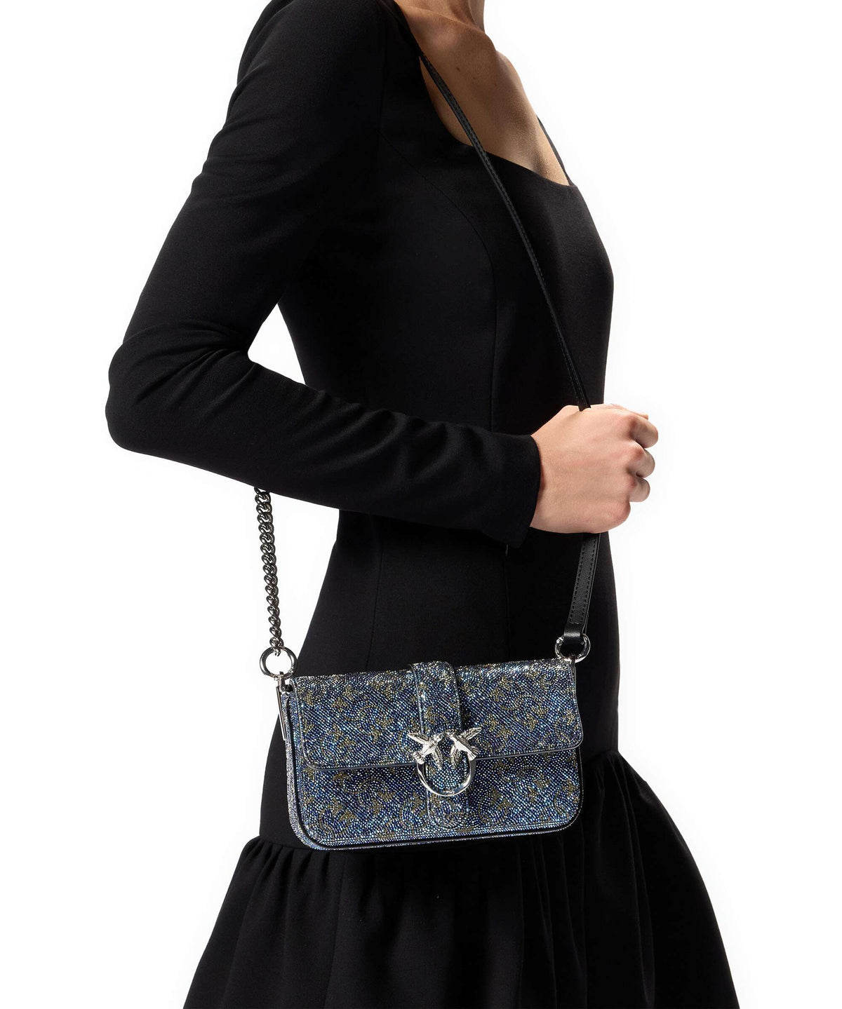 Pinko Love One Baby Slouchy Crossbody bag argento/nickel lucido