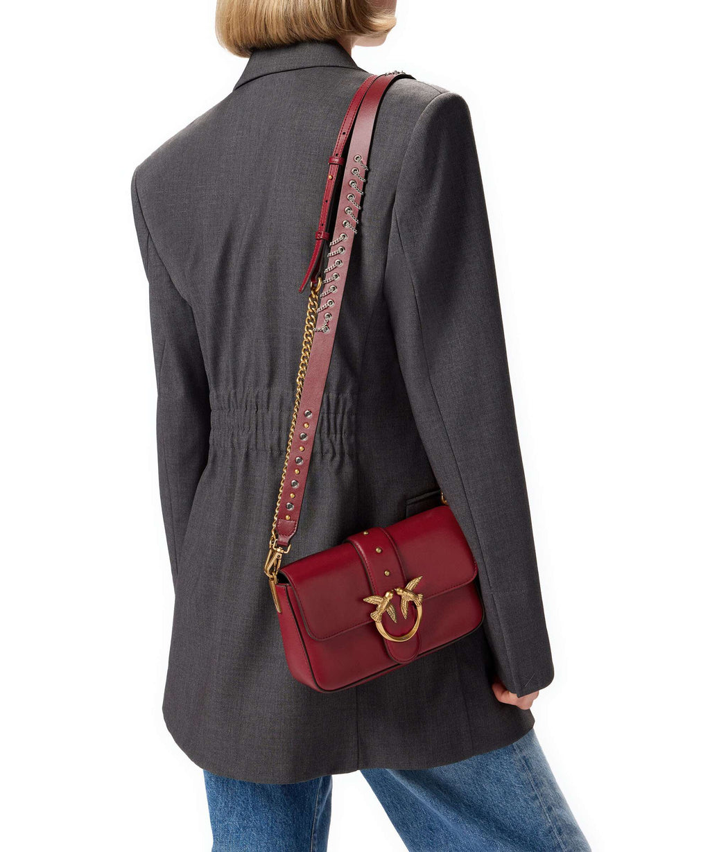 Pinko Love One Mini Slouchy Charms Crossbody bag rosso lampone/antique gold