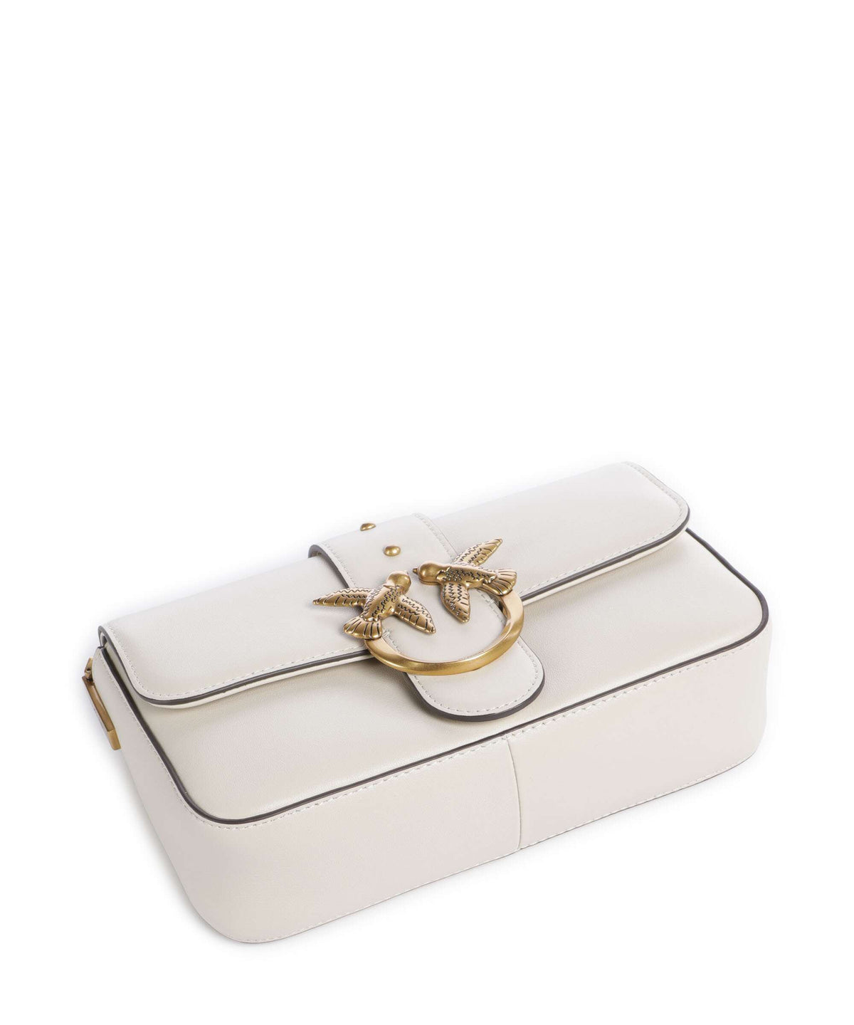 Pinko Love One Mini Slouchy Charms Crossbody bag bianco seta/antique gold