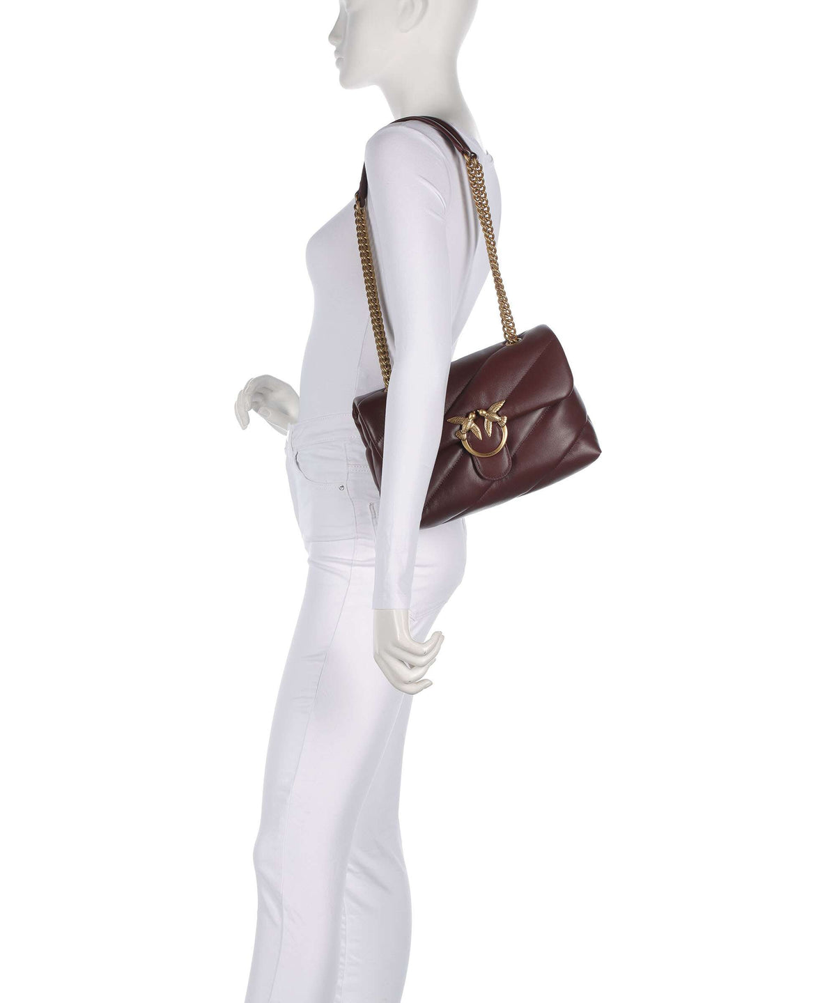 Pinko Love Puff Classic Shoulder bag rosso vino/antique gold