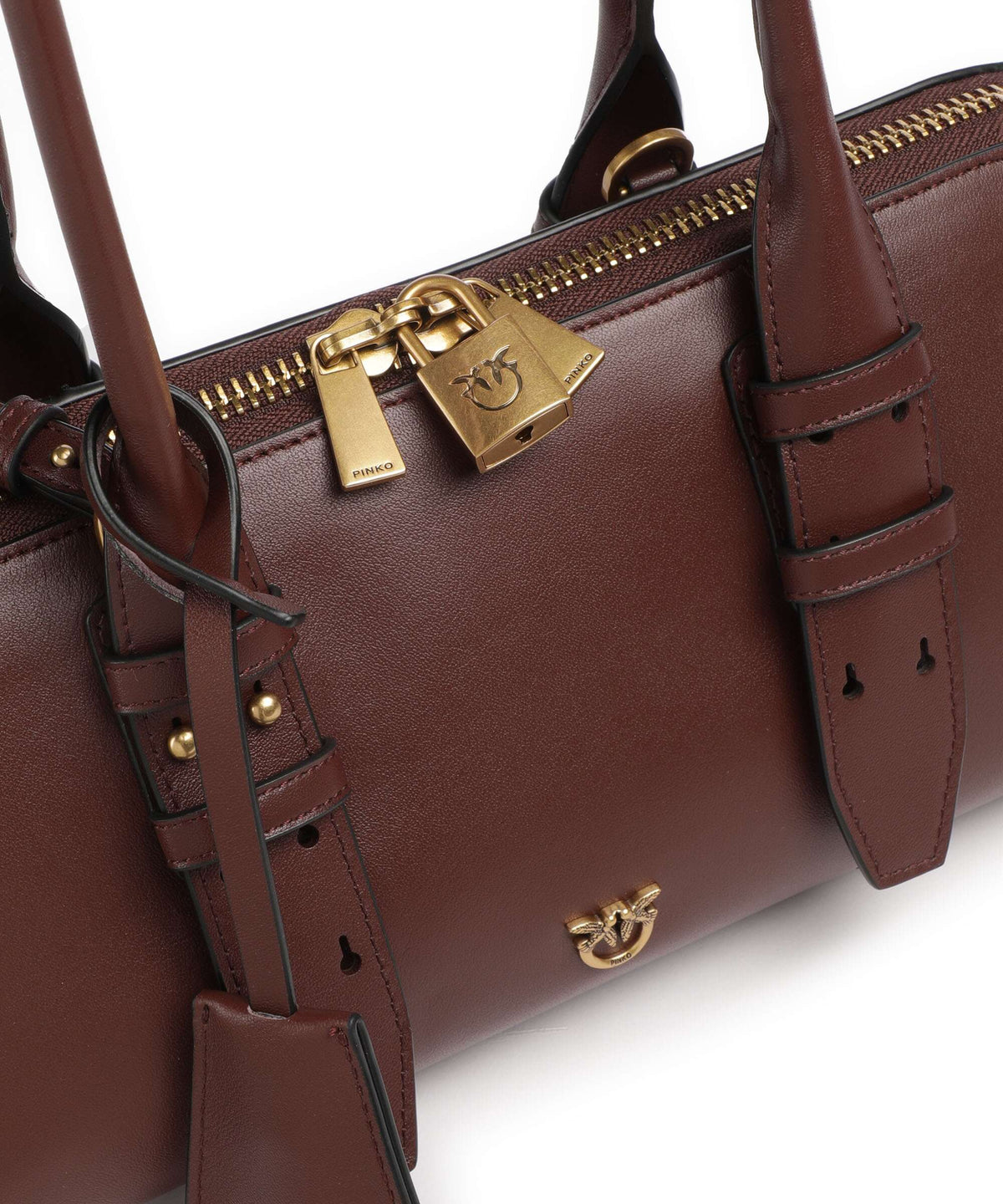 Pinko Bowling Horizontal Big Handbag burgundy wine/antique gold