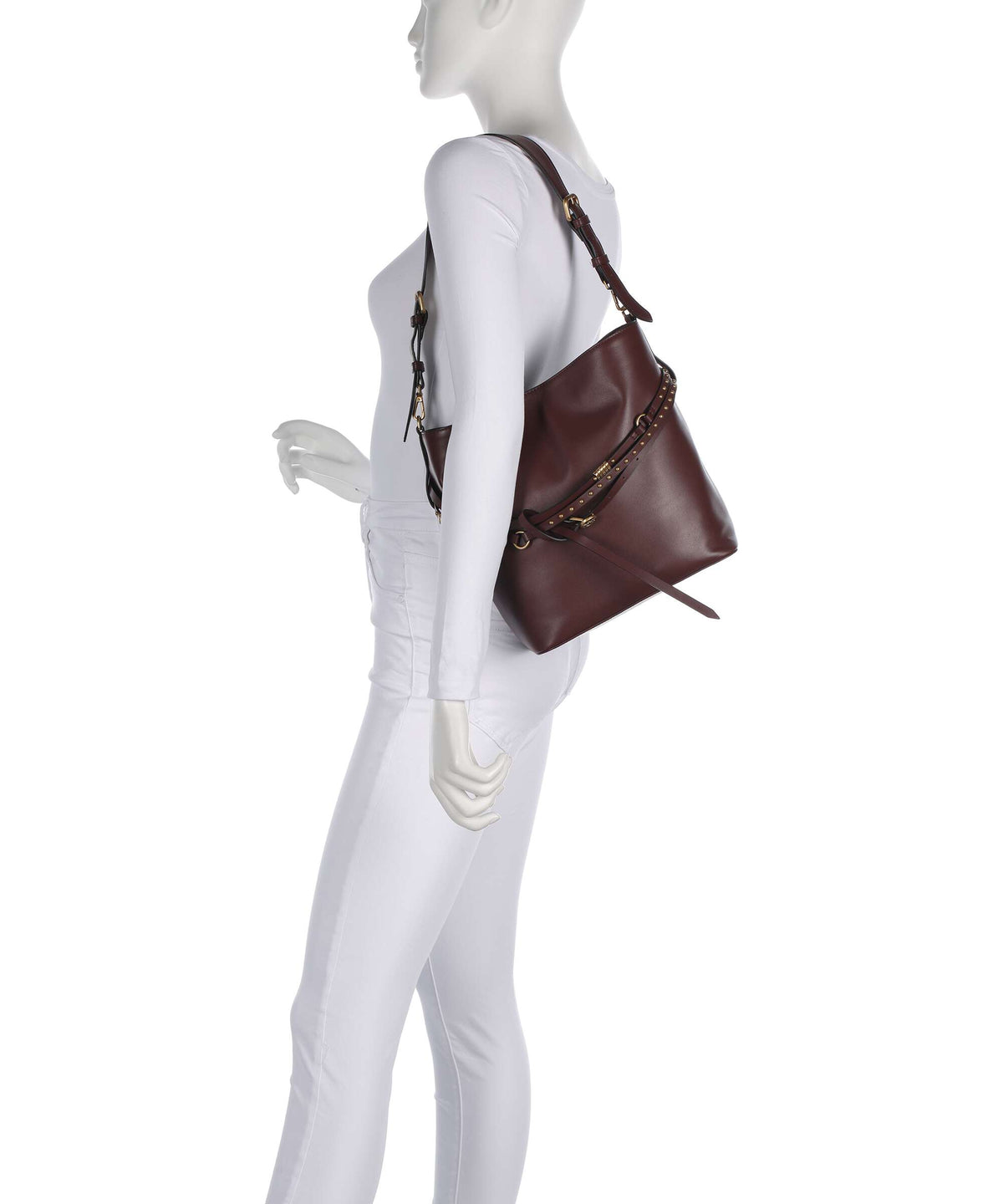 Pinko Belt Classic Bucket bag burgundy wine/antique gold