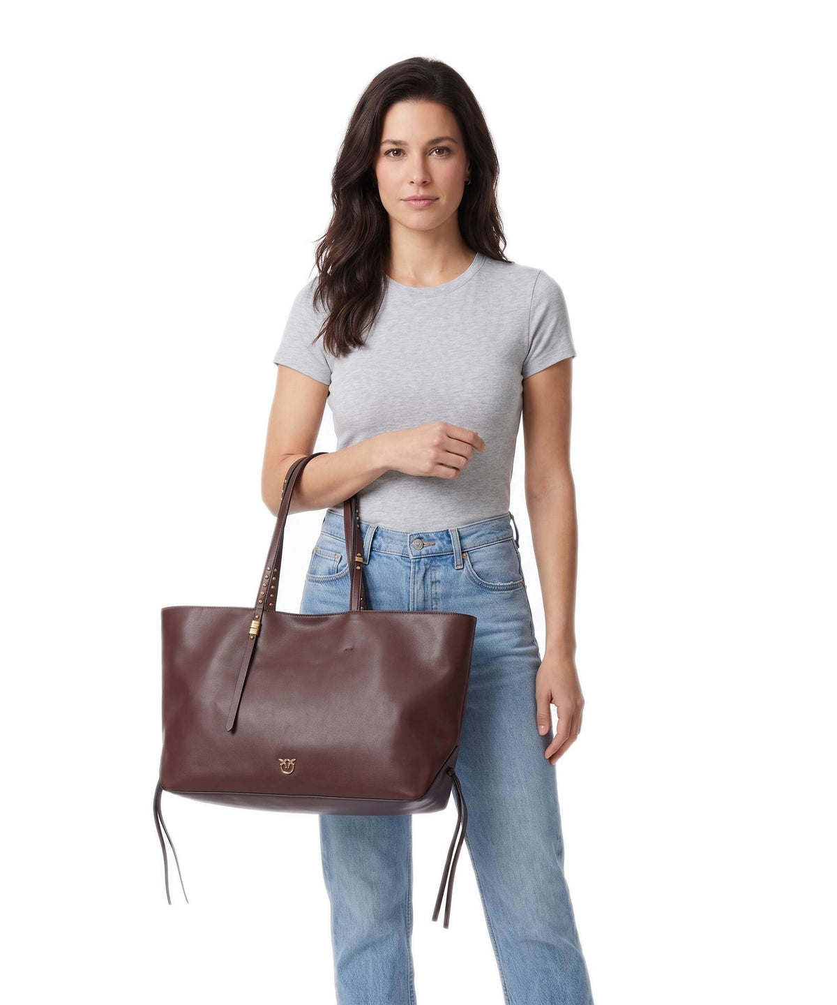 Pinko Tote bag burgundy wine/antique gold