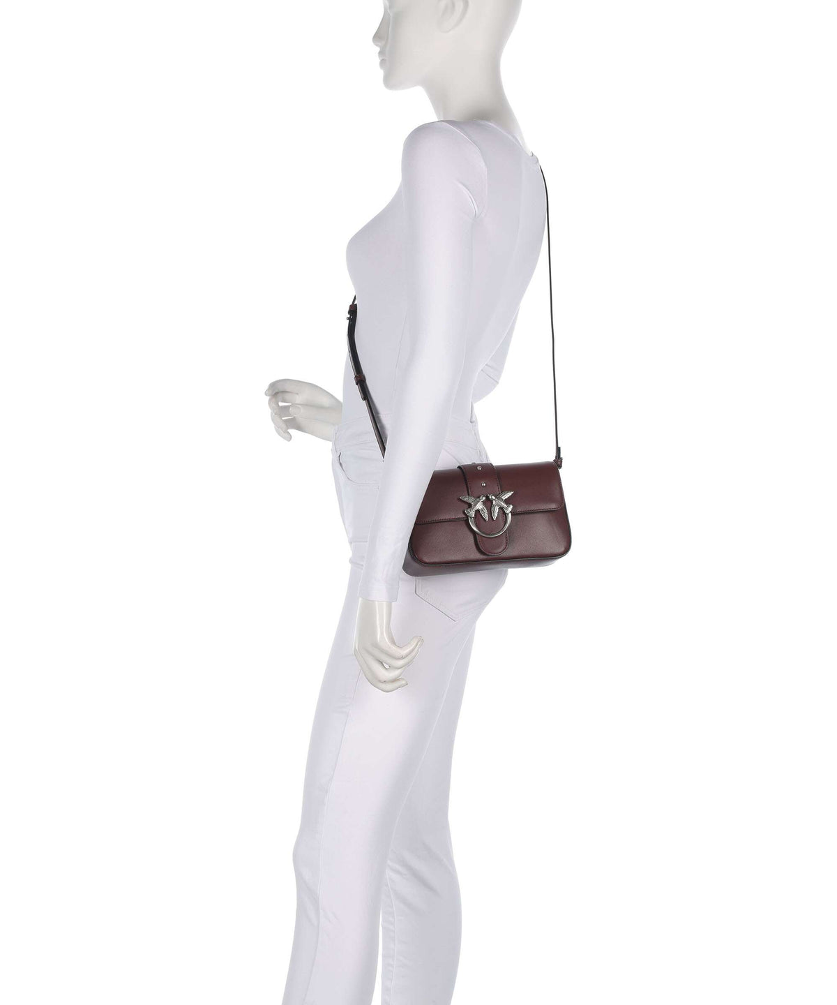 Pinko Love One Mini Slouchy Shoulder bag burgundy wine/old silver
