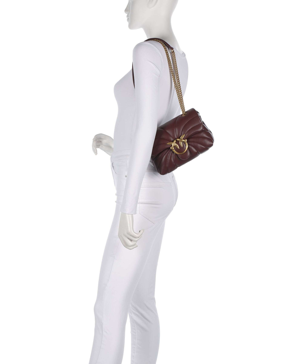 Pinko Love Puff Mini Shoulder bag burgundy wine/antique gold