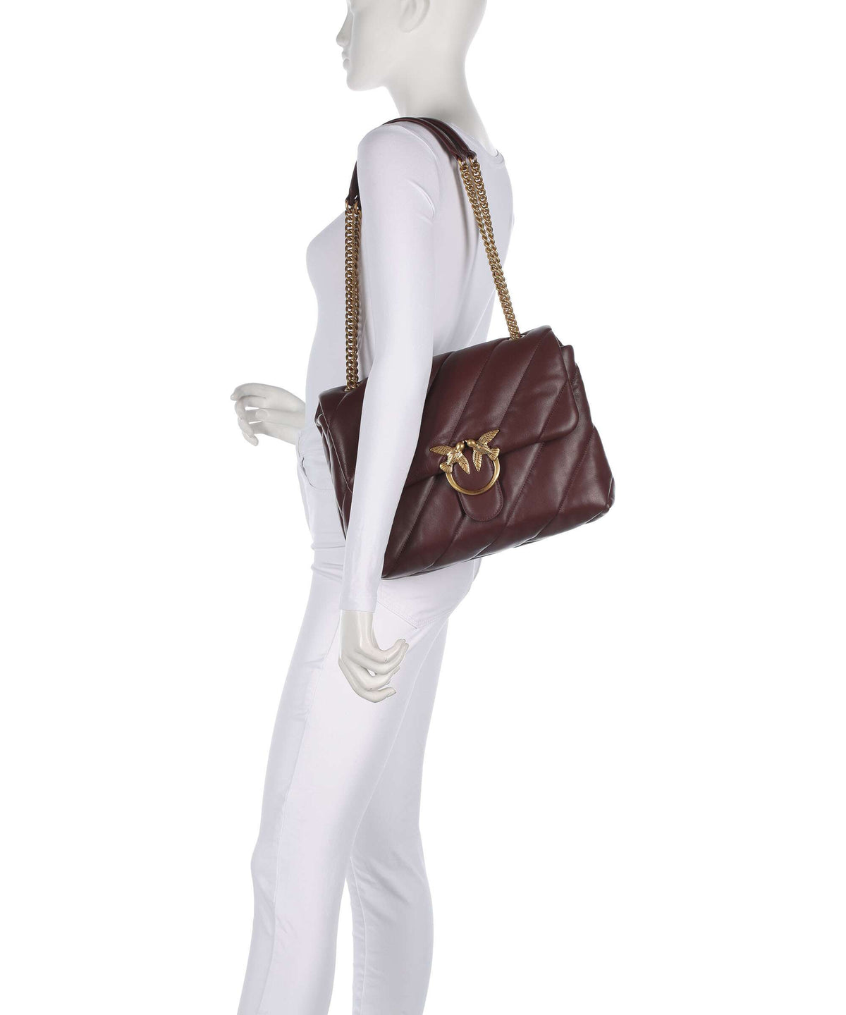 Pinko Love Puff Big Shoulder bag burgundy wine/antique gold