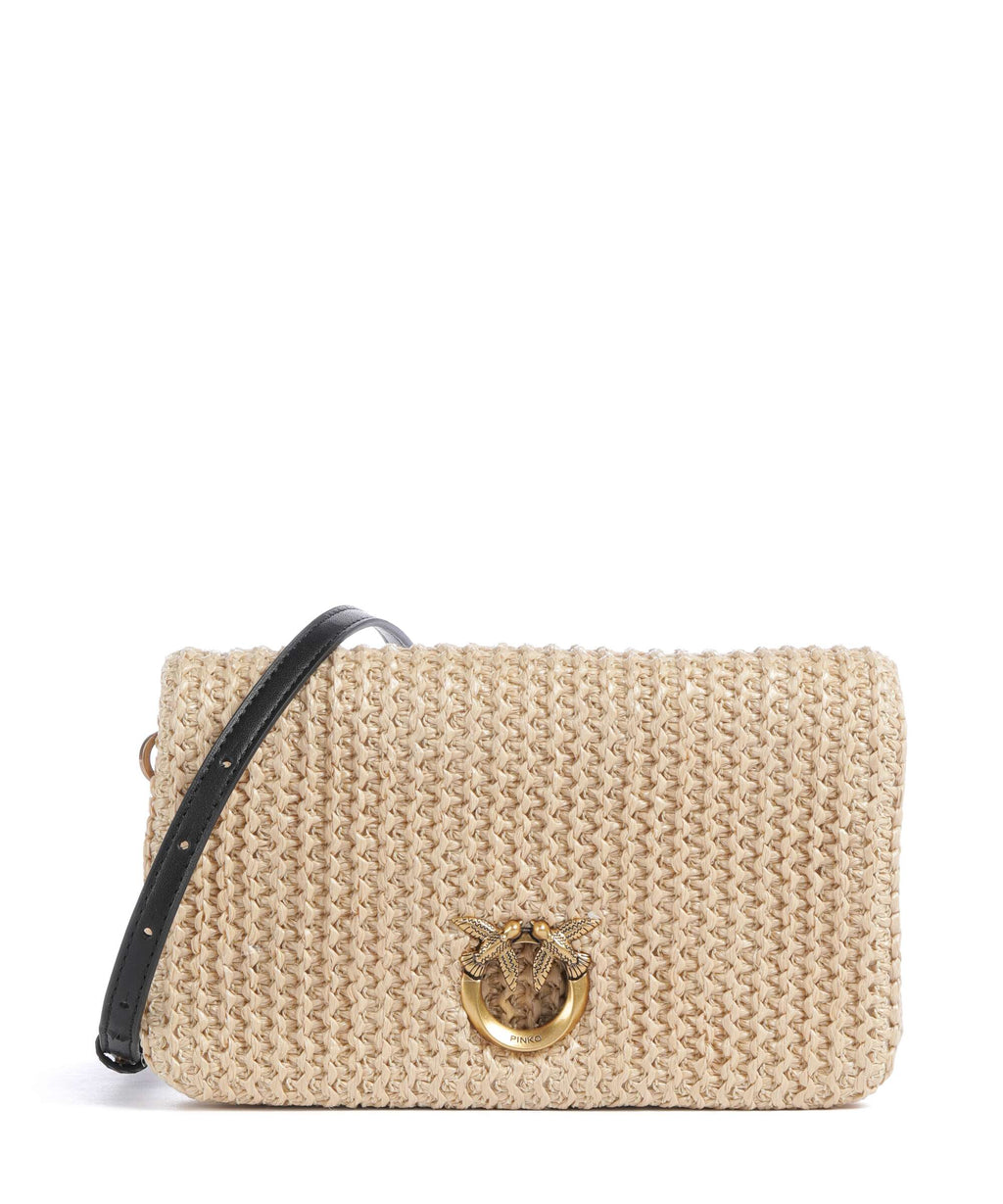 Pinko Love Click Soft Horizontal Mini Crossbody bag rafia/nero/antique gold