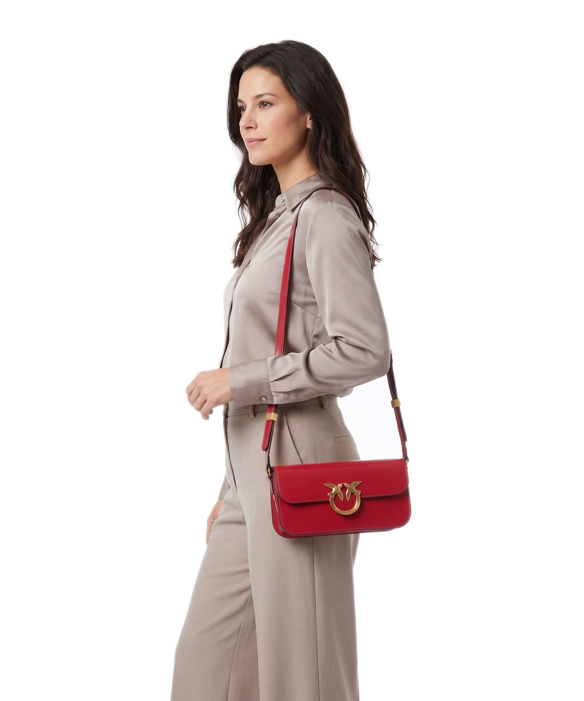 Pinko Love Box Horizontal Crossbody bag rosso rio/antique gold