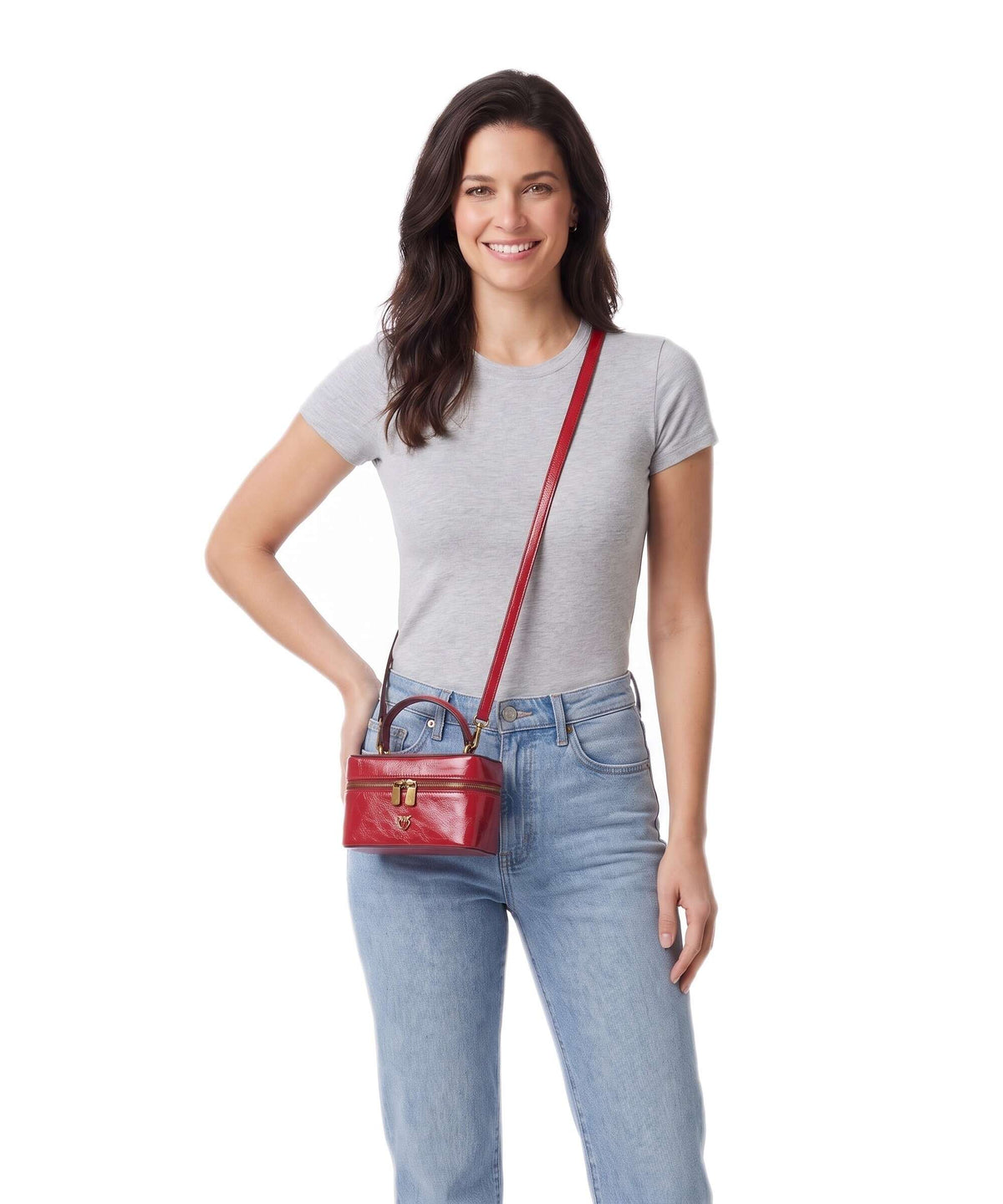 Pinko Vanity Mini Crossbody bag rosso rio/antique gold