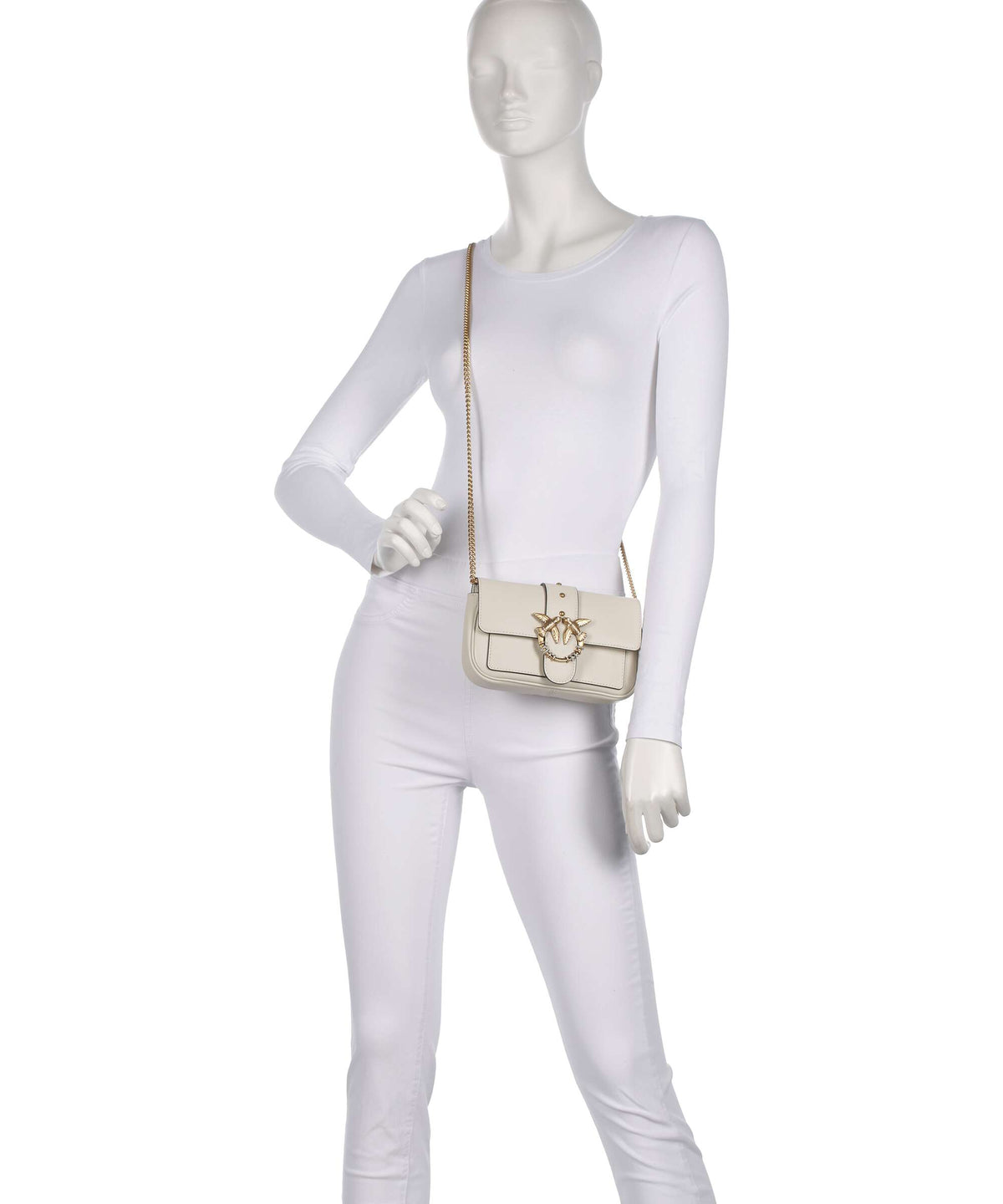 Pinko Love One Pocket New Buckle Crossbody bag bianco seta/antique gold