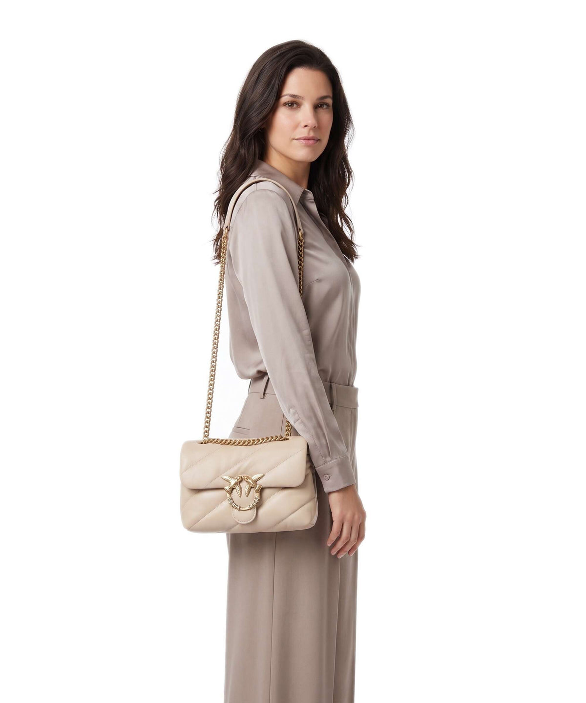 Pinko Love Puff Mini New Buckle Shoulder bag beige/grigio fumo/antique gold