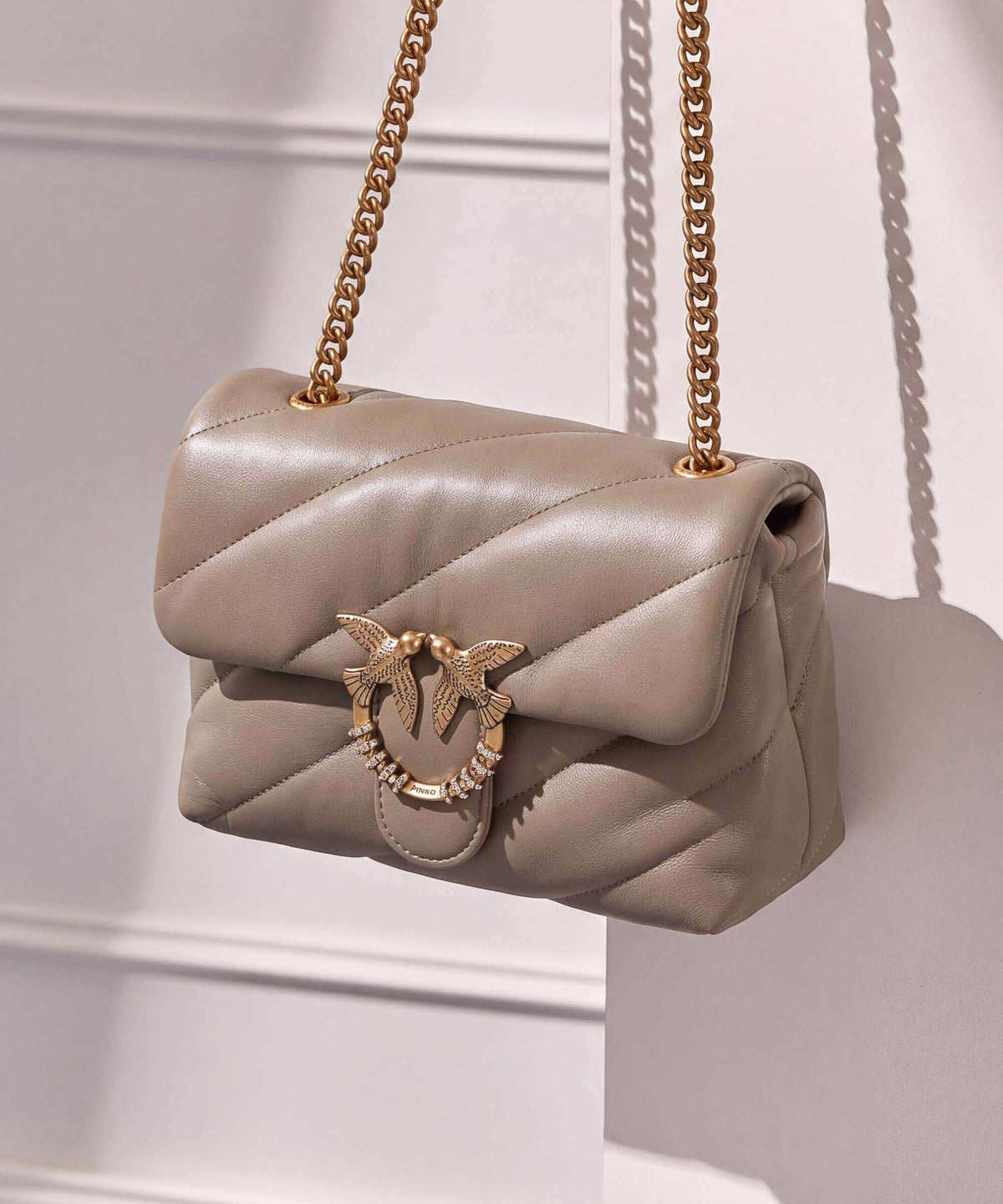 Pinko Love Puff Mini New Buckle Shoulder bag grigio talpa/antique gold