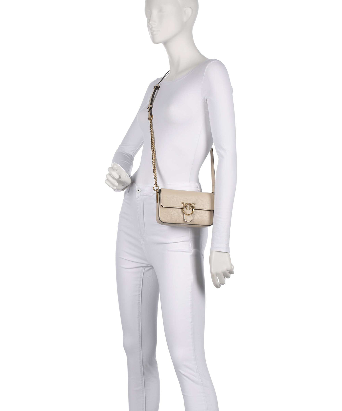 Pinko Love One Baby Slouchy Crossbody bag beige/grigio fumo/antique gold