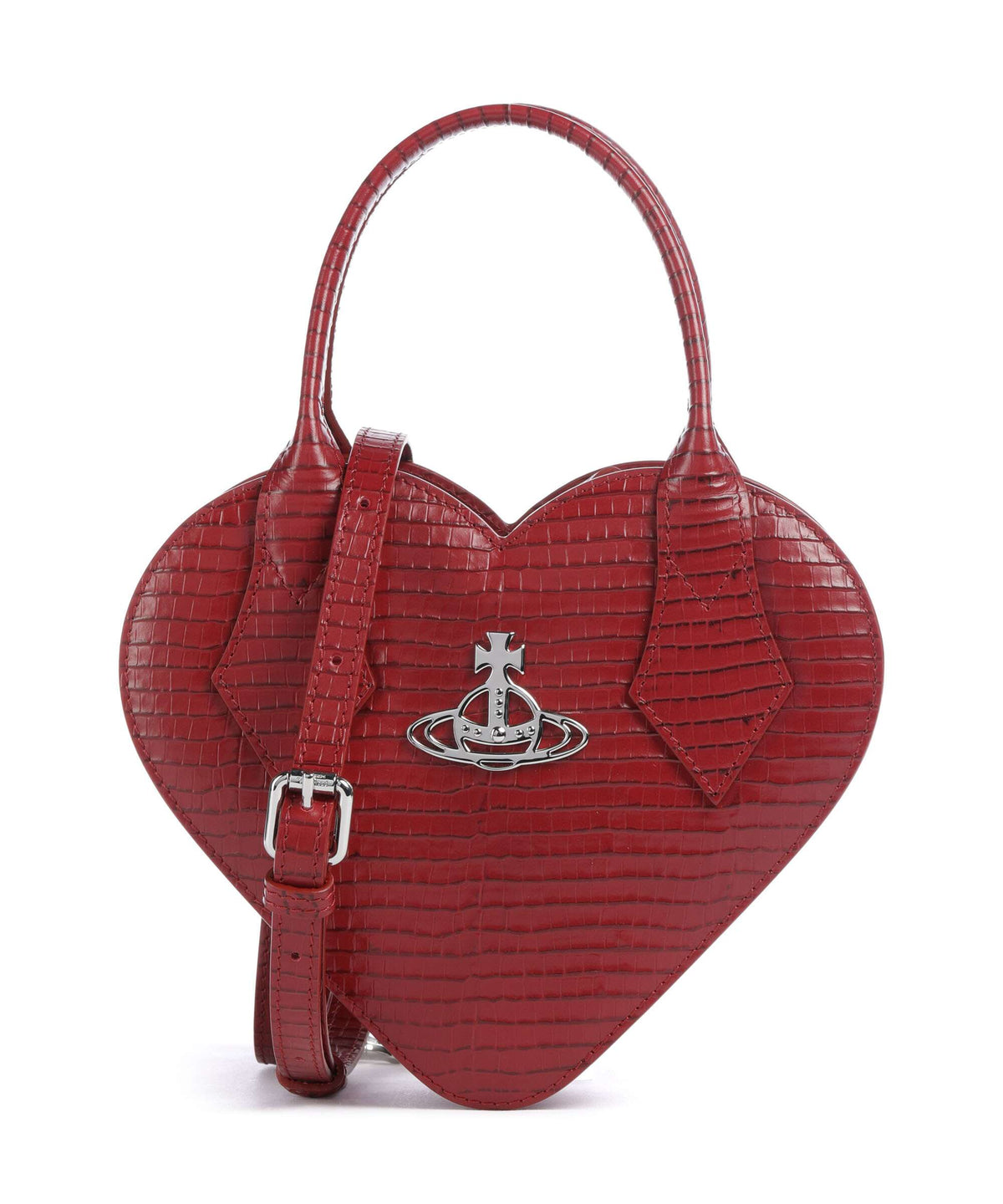 Vivienne Westwood Josephine Heart Embossed Croc Mini Handbag red