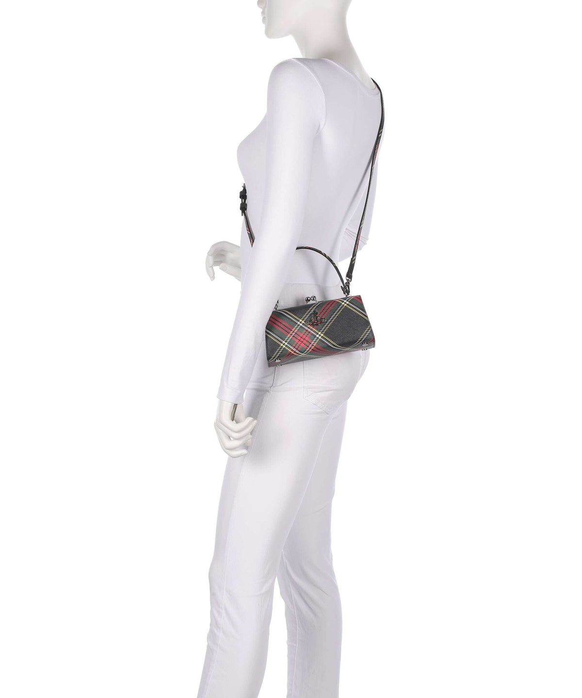 Vivienne Westwood Doll Frame Saffiano Printed XL Handbag chelsea tartan