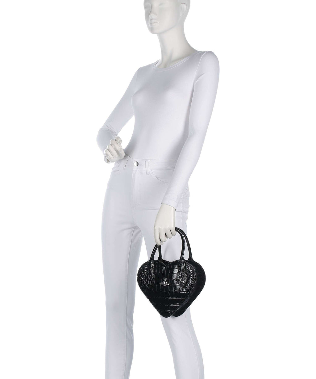 Vivienne Westwood Josephine Heart Embossed Croc Handbag black