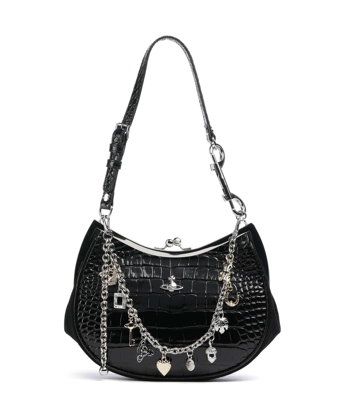 Vivienne Westwood Charm Frame Embossed Croc Shoulder bag black charms