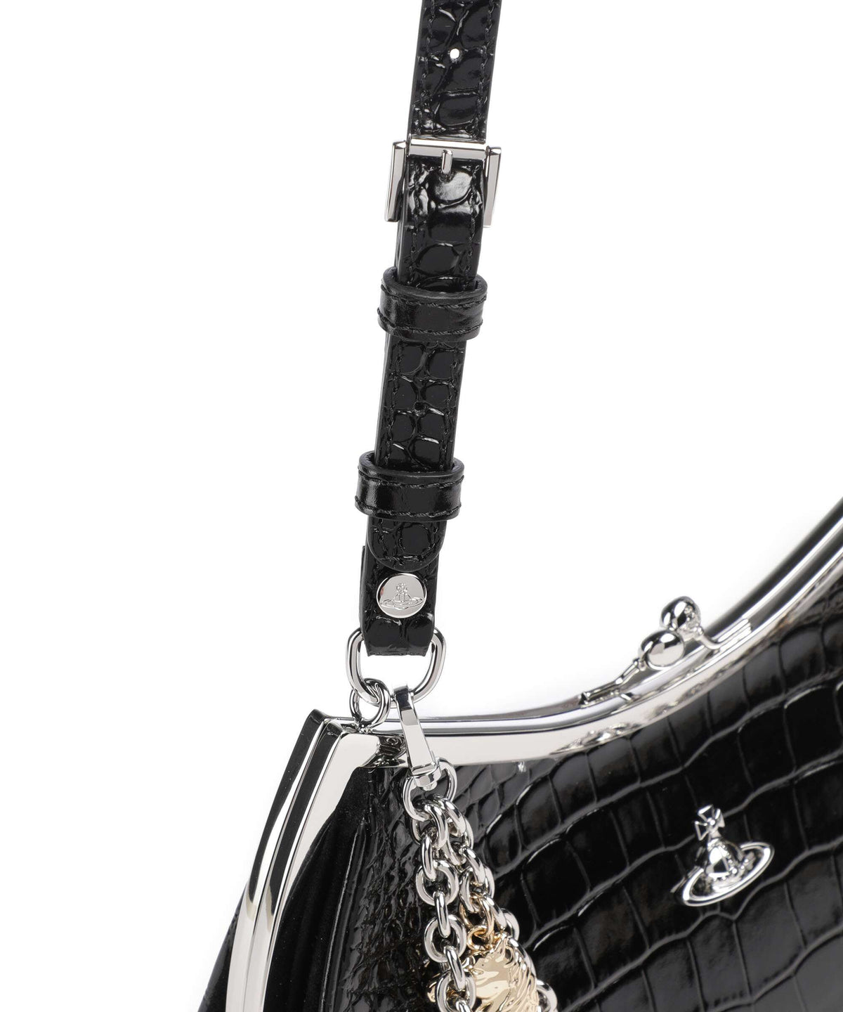 Vivienne Westwood Charm Frame Embossed Croc Shoulder bag black charms