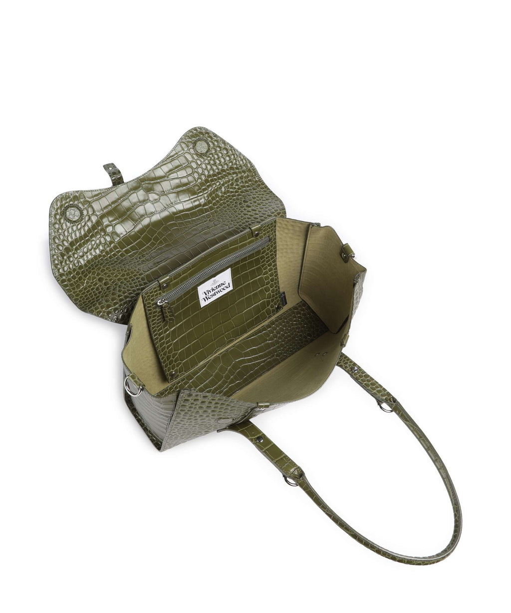 Vivienne Westwood Bettina Embossed Croc Medium Tote bag khaki