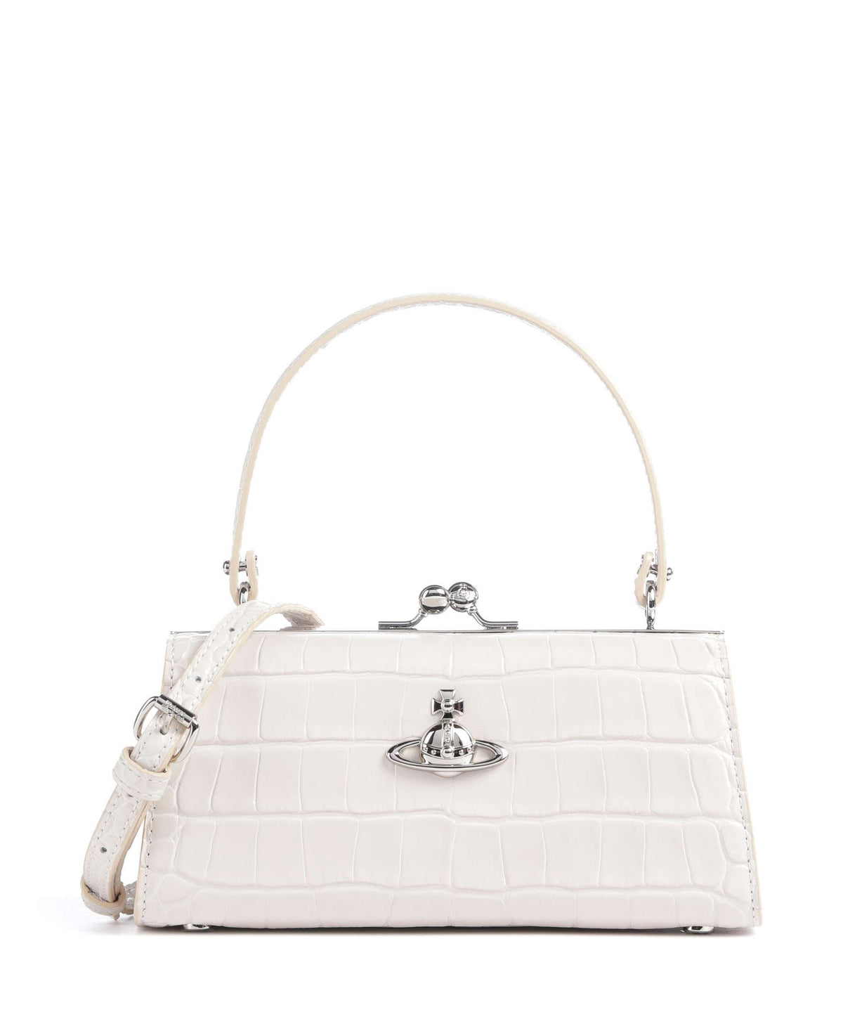Vivienne Westwood Doll Frame Embossed Croc XL Handbag pearl white